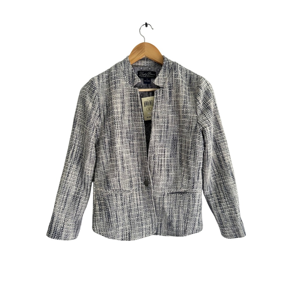 Lucky Brand Marina Blue White Tweed Blazer Jacket NWT Business Casual Fall Work